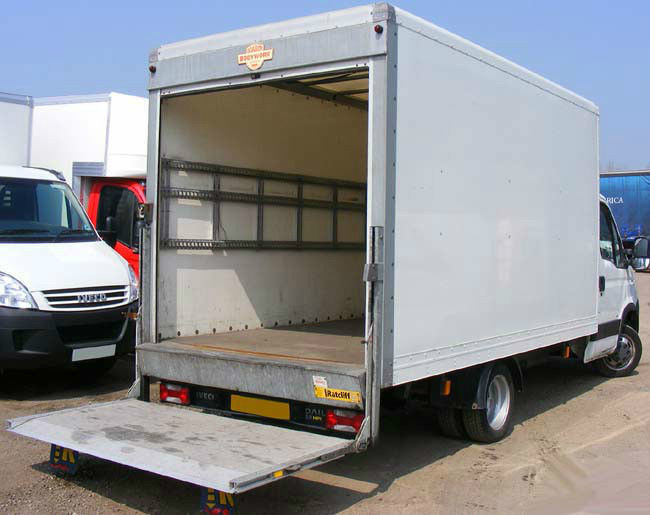 Clearance van with the tail lift down, ready to load